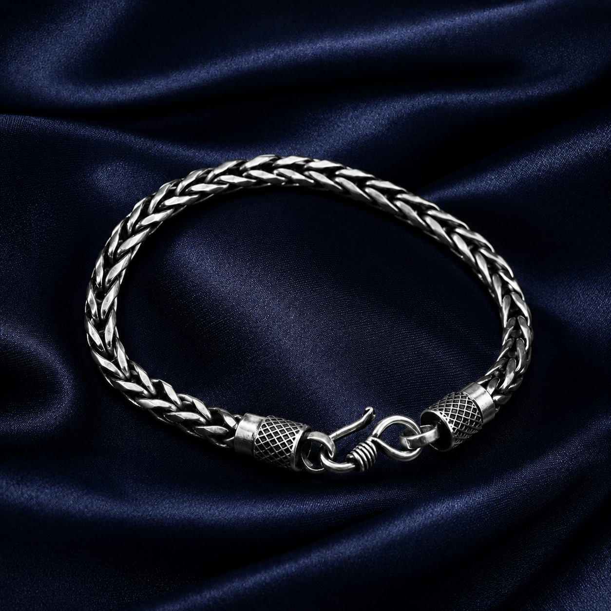 Men's silver stainless steel braided bracelet with brushed finish by Aurevik