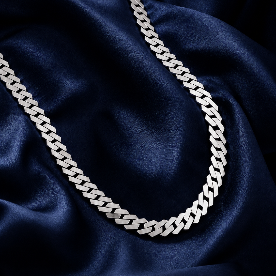 Men's silver stainless steel Cuban link chain with brushed finish by Aurevik