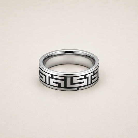 Men's silver stainless steel woven ring with brushed finish by Aurevik
