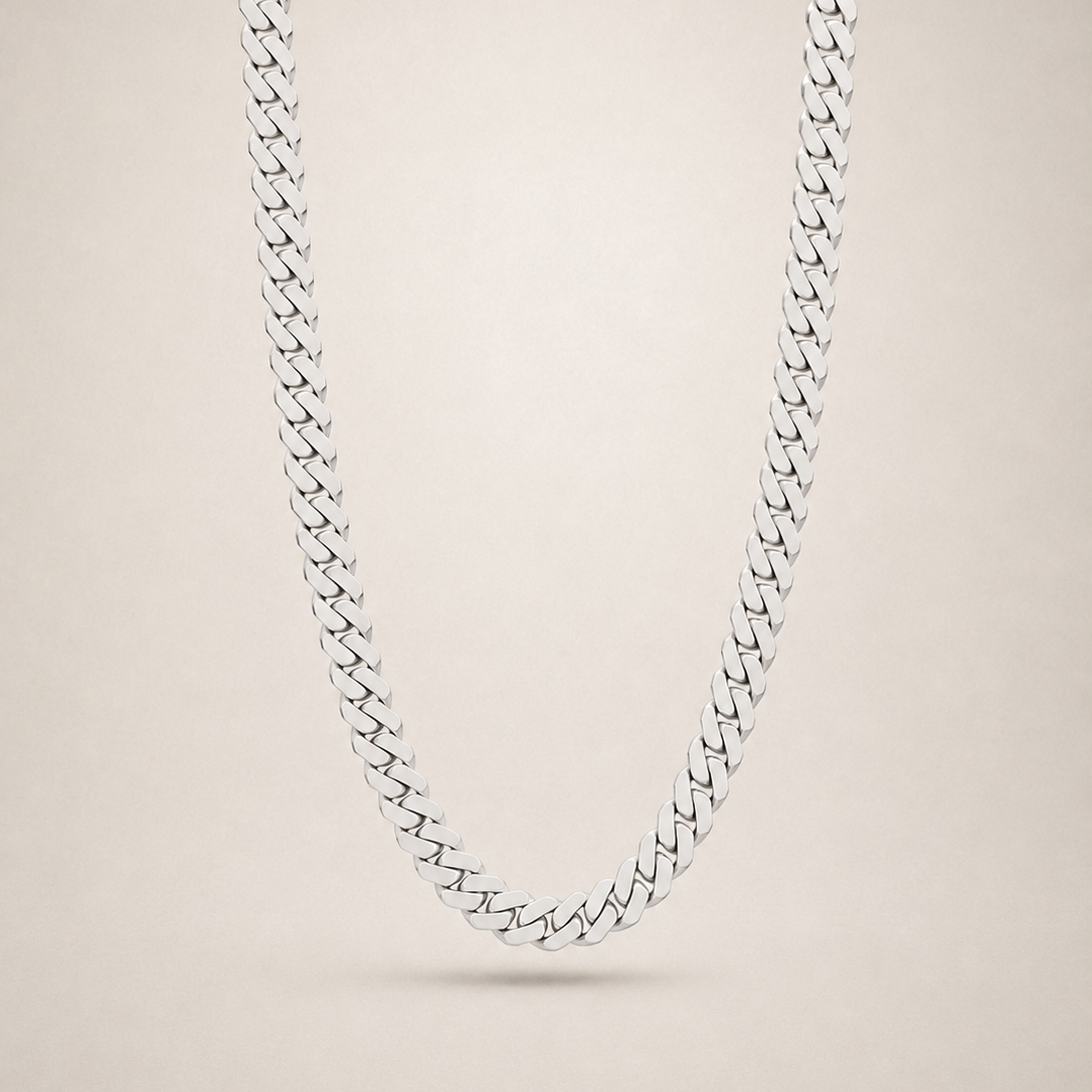 Men's silver stainless steel Cuban link chain with brushed finish by Aurevik