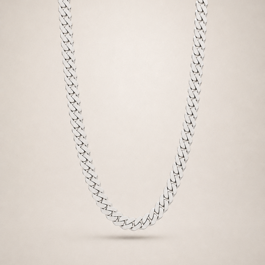 Men's silver stainless steel Cuban link chain with brushed finish by Aurevik